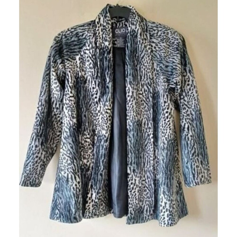 Retro Pinup Coat Jacket Clio 2 Sz 10 Velour Animal Print Open Evening Formal - Picture 2 of 11